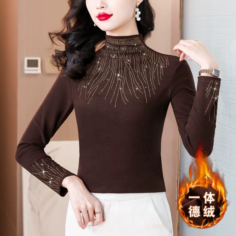 Осенняя и зимняя новая мода с половинным вырезом сплошной цвет с горячими бриллиантами