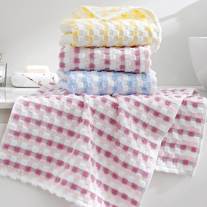 New Silk Soft Spun 40-Count Plaid Towel Jacquard Towel Adult Household Towel Absorbent Antibacterial Class a Towel