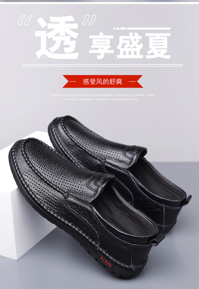 Dép sandal nam da bò thật thoáng khí lỗ rỗng, dép lê mùa hè gót thấp 1-3 cm — nâu, đen chi tiết 5
