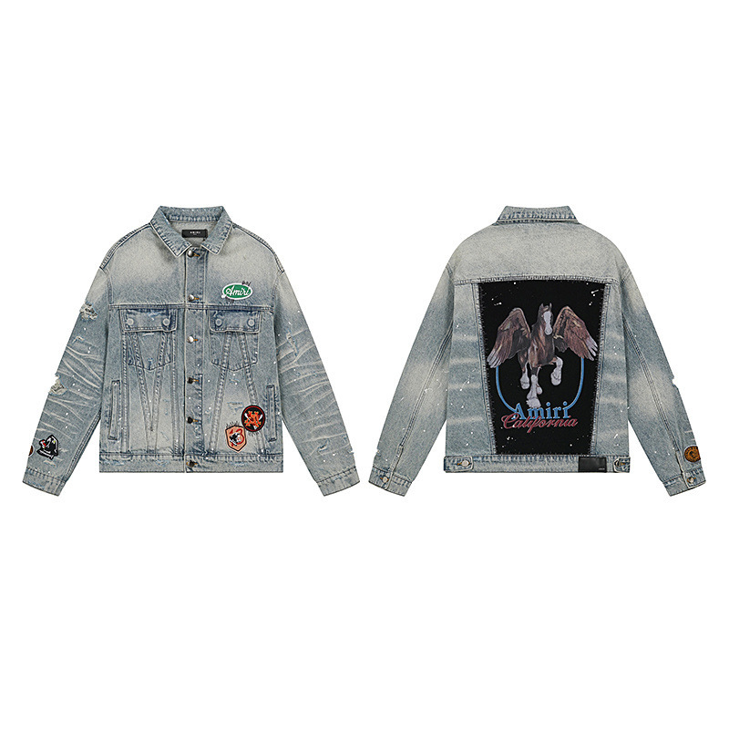 Foreign Trade Cross-Border High Version Amiri New Badge American Retro Denim Jacket for Men and Women Couples Heavy Duty Washed Foreign Trade Cross-Border High Version Amiri New Badge American Retro Denim Jacket for Men and Women Couples Heavy Duty Washed