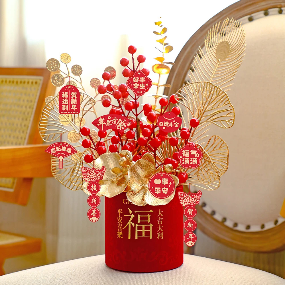 2026 decoración de Año Nuevo reubicación de flores de tela de terciopelo barriles de frutas ricas productos acabados de decoración de la atmósfera del Festival de Primavera Día de Año Nuevo boda