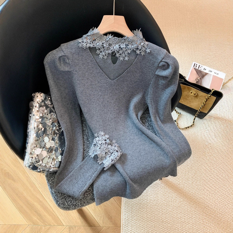 Real Shot of Lace Splicing Turtleneck Knitwear for Petite Ladies, Which Can Be Worn Outside, High-Bottom Bottoming Shirt Top for Autumn Real Shot of Lace Splicing Turtleneck Knitwear for Petite Ladies, Which Can Be Worn Outside, High-Bottom Bottoming Shirt Top for Autumn
