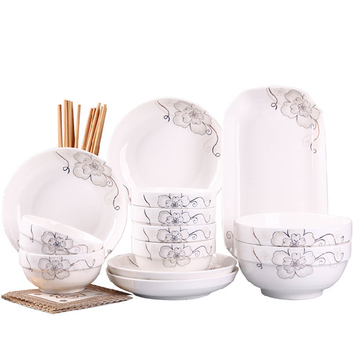 创意33件碗碟套装陶瓷碗筷组合泡面汤碗餐具套装碗盘家用饭碗