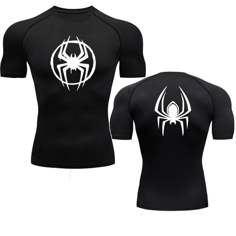 Men's Stylized Red Spider Compression Workout T-Shirt, Quick-Dry Muscle-Fitting Sports T-Shirt Suitable for the Gym