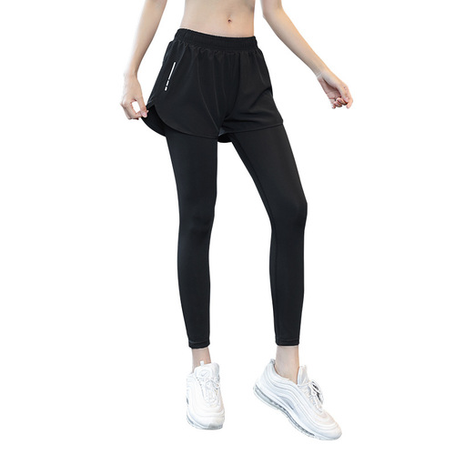 Spring and Autumn women's quick-drying sports pants anti-exposure high-waisted tight fake two-piece yoga pants fitness long running pants