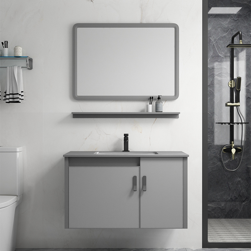 Simple moderno espacio de aluminio gabinete de baño montado en la pared del lavabo gabinete combinación piscina hogar blanco cerámica roca placa cuenca integrada