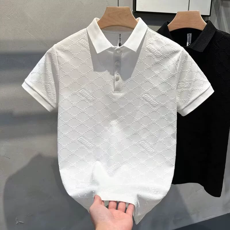 Летнее модное поло, футболка, Slim Fit, с коротким рукавом, воротник стойка
