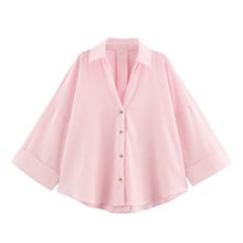 夏季新款欧美女装时尚百搭简约亚麻混纺长袖衬衫