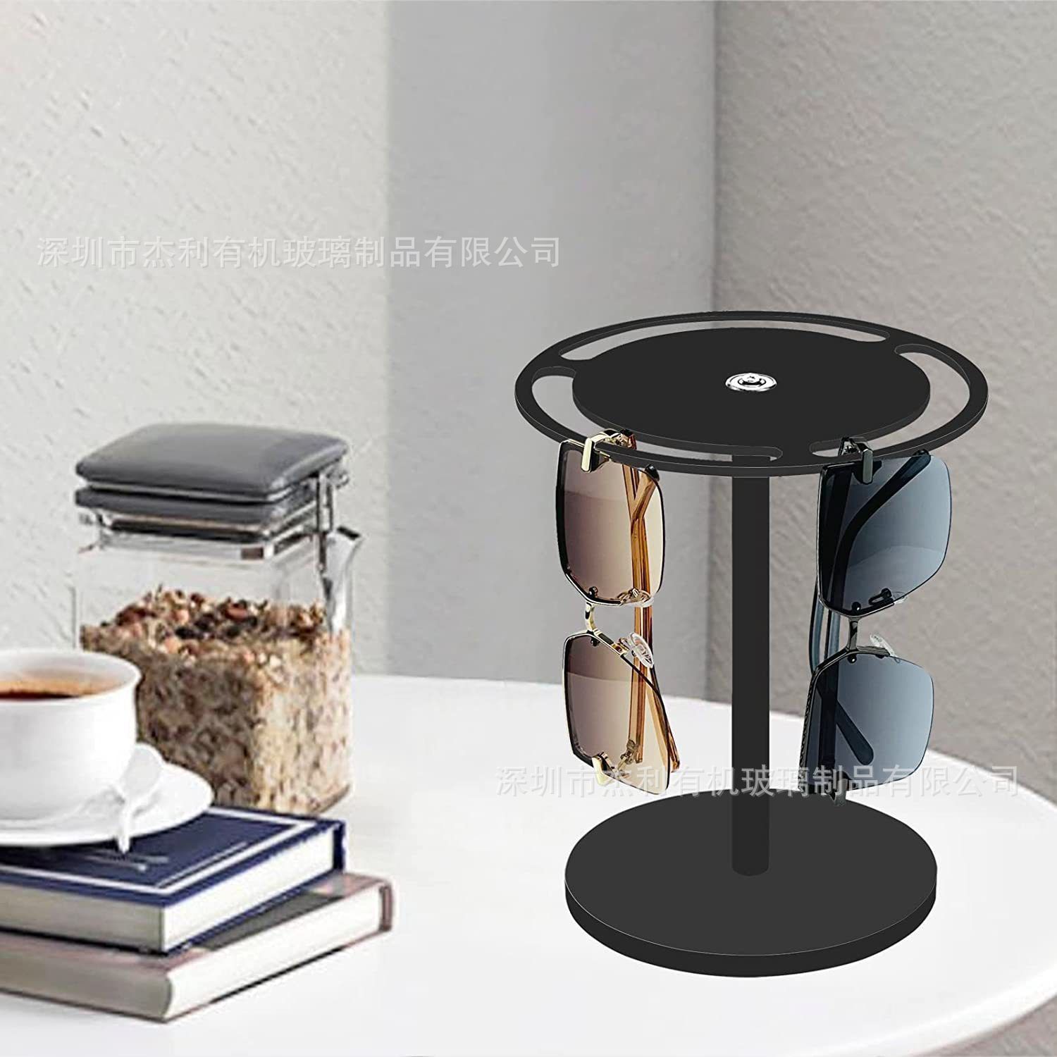 透明亚克力太阳镜墨镜收纳架360度旋转黑色眼镜显示架桌面展示架