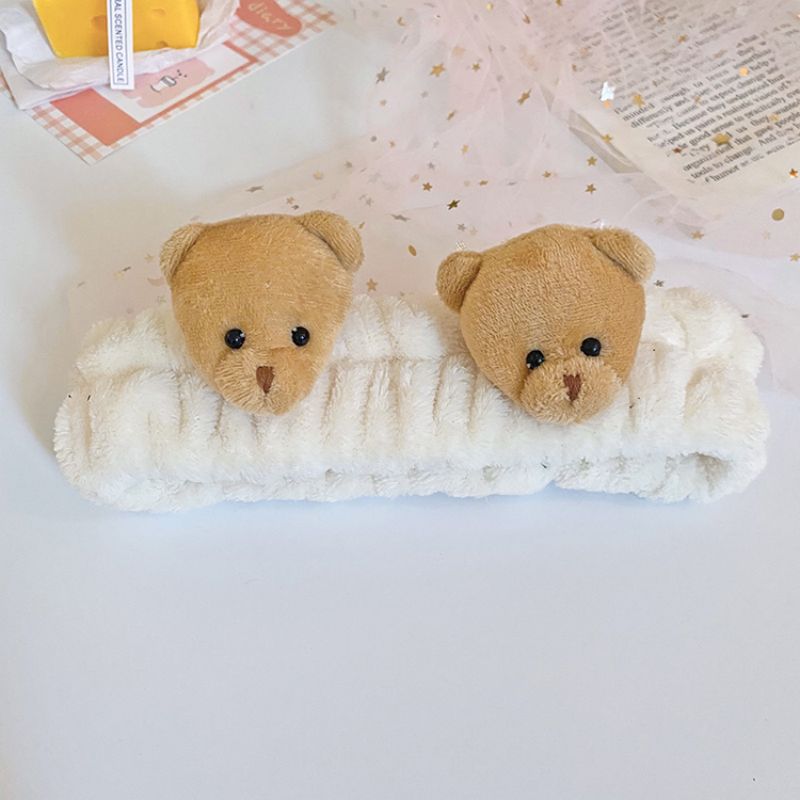 Corea del Sur tridimensional de dibujos animados muñeca de felpa lavado de cara banda de pelo lindo oso diadema hembra borde ancho maquillaje accesorios para el cabello tocado