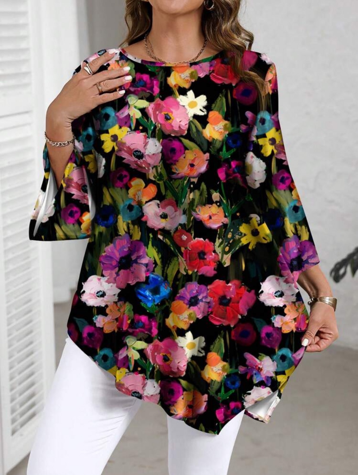 2026 nueva camiseta de damas de tamaño grande impresión universal blusa de cuello redondo multicolor opcional image 11