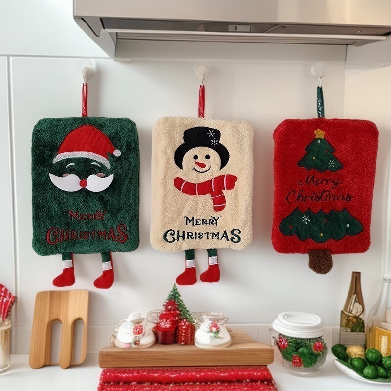クロスボーダー新しいクリスマスハンドタオル吊り下げ厚みのあるコーラルベルベットキッチンバスルーム吸水速乾雑巾ハンドタオル|undefined