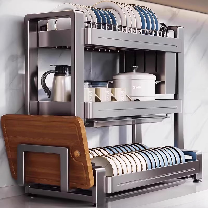 Kitchen Multifunctional Storage Rack Stainless Steel Dish Storage Rack Household Drain Rack for Dishes and Chopsticks Storage Box