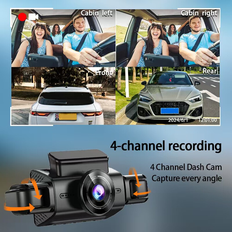 国境を越えた4つの録画HDナイトビジョンドライブレコーダーWIFI車前左右後同時録画新車|undefined