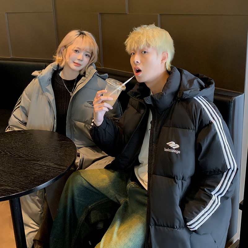 2024 new winter hooded long cotton-padded jacket couples knee-high Korean fashion cotton-padded jacket a generation of hair