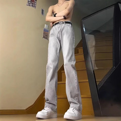 2025直筒微喇裤新款牛仔裤男夏季薄款美式vibe风裤子弹力弯刀窄版