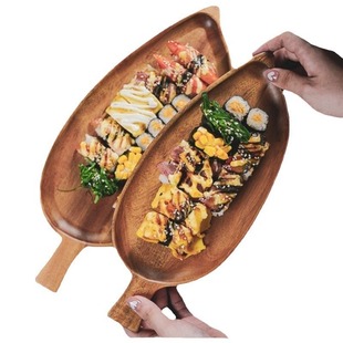 Manufacturer Supplies Chinese Retro Pizza Steak Afternoon Tea Coffee Cup Snack Pastry Plate Leaf-Shaped Wooden Tray