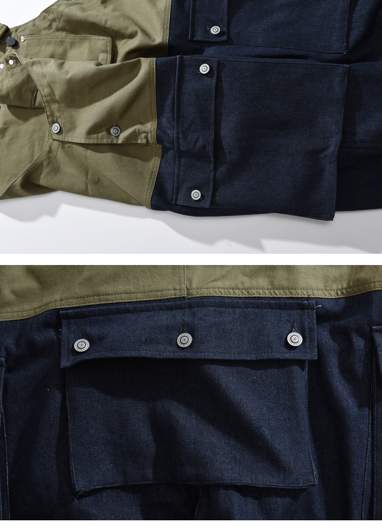 Tuta da lavoro a blocchi di colore, stile maschile, con bretelle, pantaloni da papà, pantaloni in denim, marchio europeo e americano alla moda_voghion.com