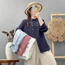 6810 森系甜美刺绣双层棉纱长袖衬衫 女2025秋装新款宽松显瘦上衣