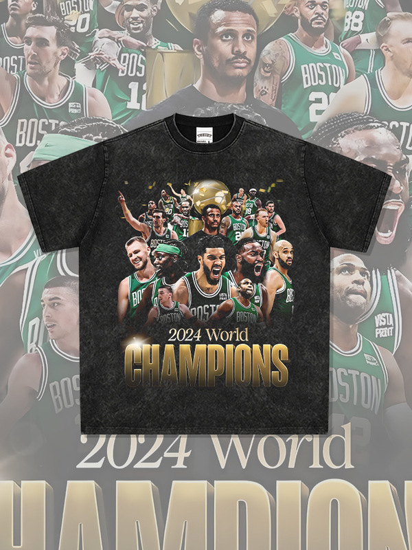 Cross-Border American Retro Celtics Boston Celtics Championship Printed Short-Sleeved Washed Heavy Small Neckline Cross-Border American Retro Celtics Boston Celtics Championship Printed Short-Sleeved Washed Heavy Small Neckline