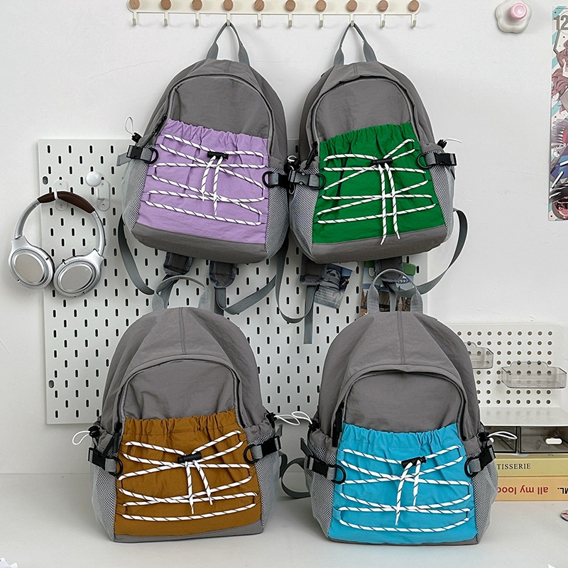 Mochila escolar de gran capacidad de ocio de deportes al aire libre mochila para niños y niñas con cuerda de dibujo de color contraste mochila para niños