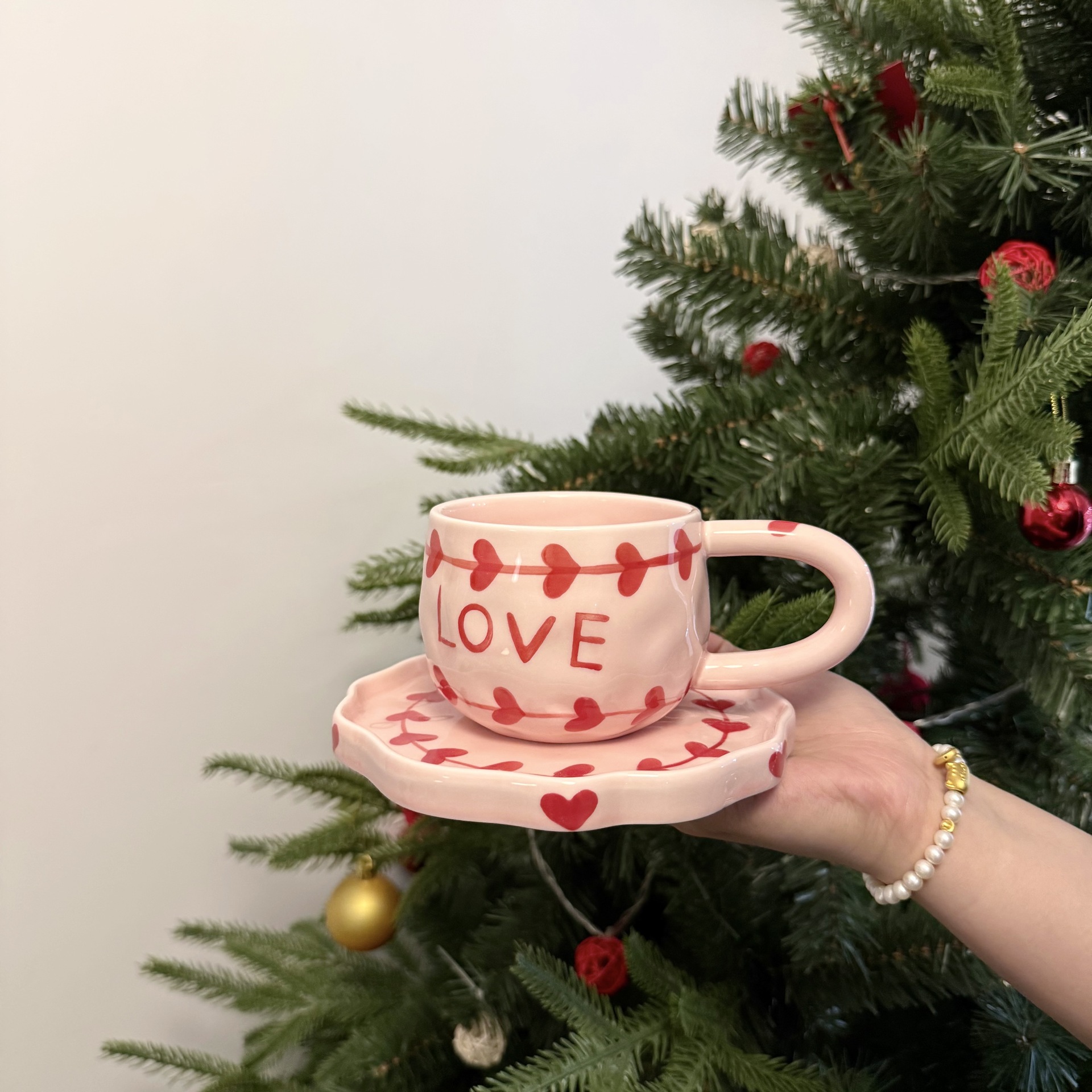 Navidad francesa retro pinza de mano pura pintada a mano taza de café de cerámica plato de alto valor plato de postre de té de la tarde