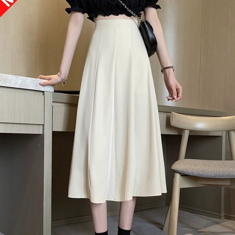 Solid color beige fitted summer black long skirt