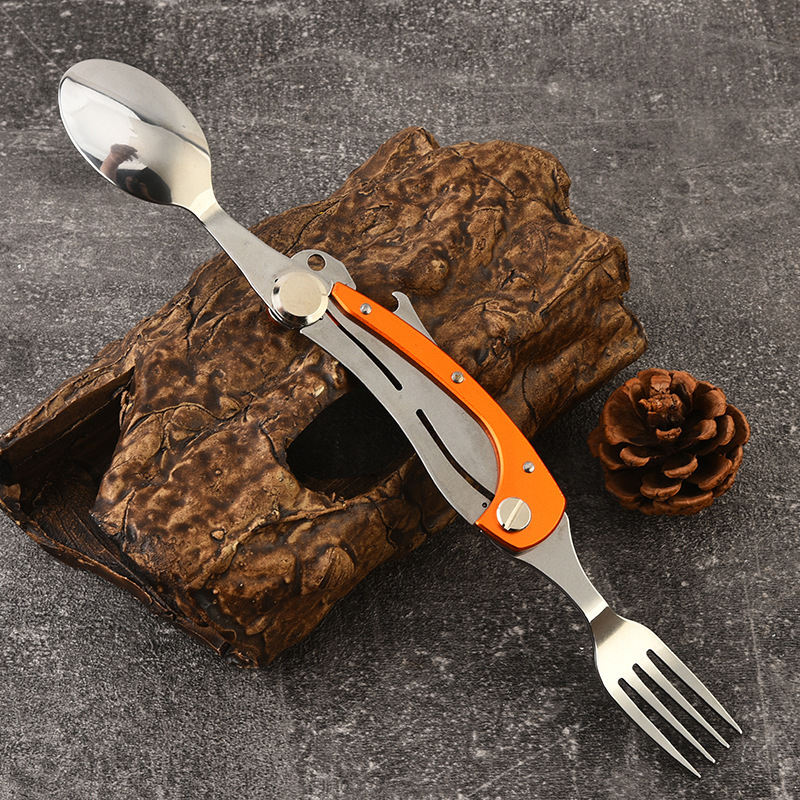 Outdoor Riveted Stackable Cutlery Stainless Steel Knife, Fork, and Spoon Portable Set Camping Fork Spoon Knife with Bottle Opener Outdoor Riveted Stackable Cutlery Stainless Steel Knife, Fork, and Spoon Portable Set Camping Fork Spoon Knife with Bottle Opener