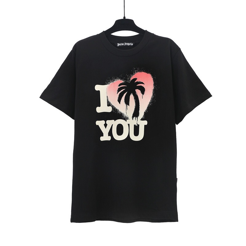 Palm Angels Pa Heart Palm Tree Print Short-Sleeved American Casual Loose Round Neck T-Shirt Palm Angels Pa Heart Palm Tree Print Short-Sleeved American Casual Loose Round Neck T-Shirt