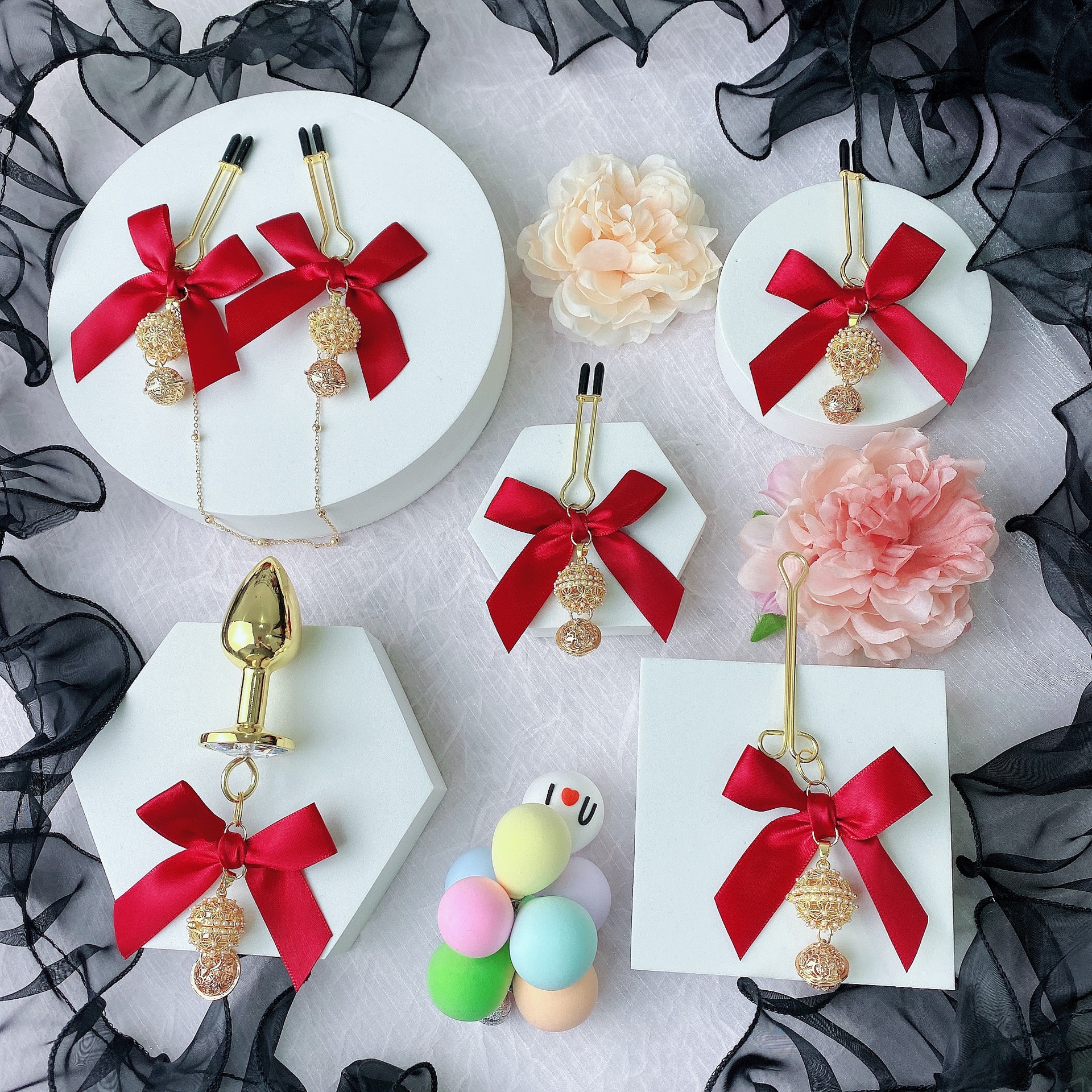 蝴蝶結宮鈴乳夾肛塞陰夾成人情趣用品sm調教用具可愛萌系乳夾