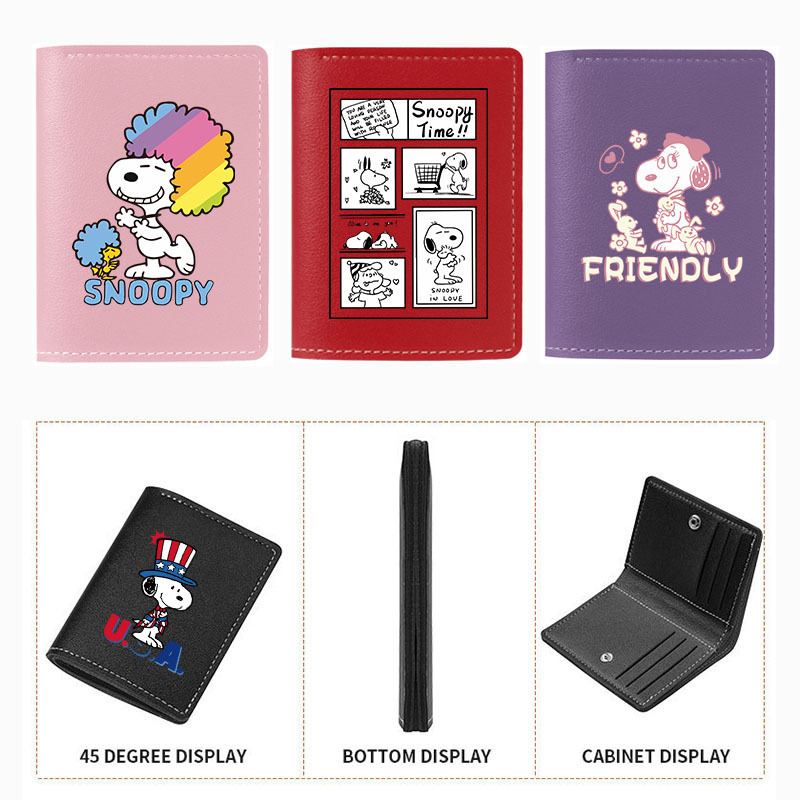 Cartoon Snoopy Card Holder Mini Wallet Pu Vertical Wallet Id Card Driver's License Storage Bag Ticket Holder