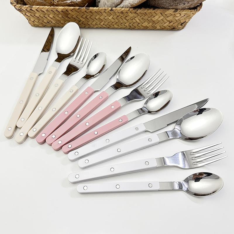 430 Steak Cutlery Knife and Fork Stainless Steel Clip Handle Western Food Knife, Fork and Spoon Three-Piece Set High-Value High-End Dessert Spoon