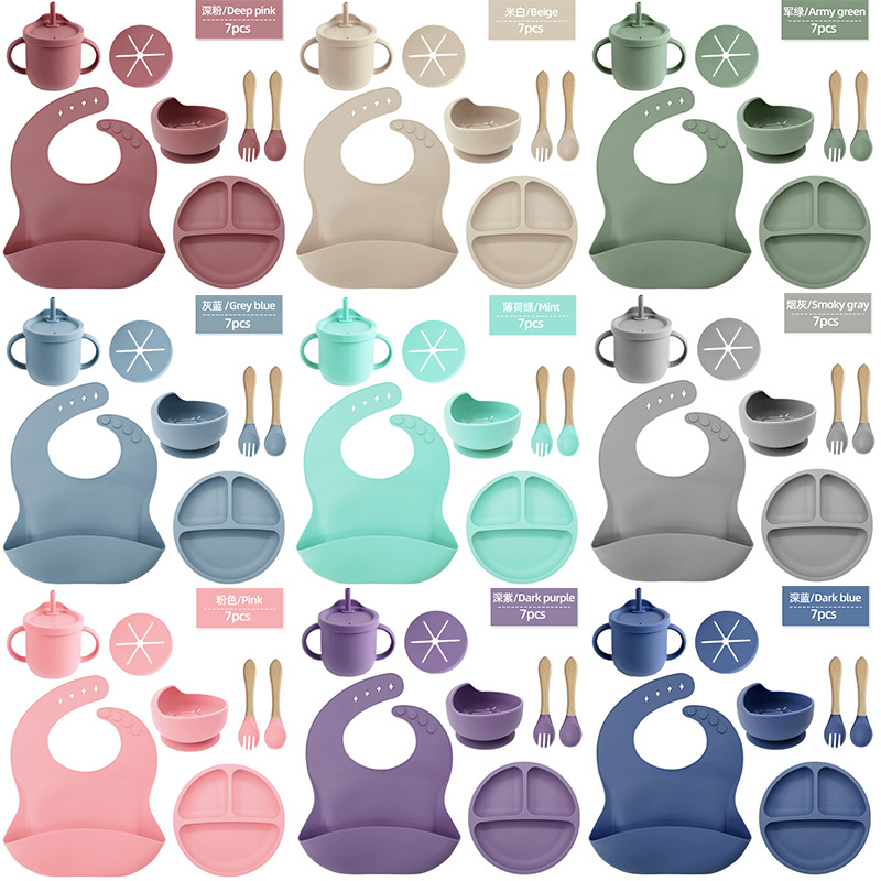 Juego de vajilla de silicona para niños a prueba de caídas