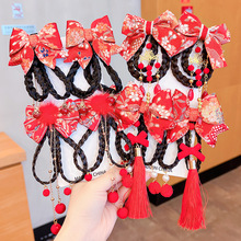 儿童新年发夹蝴蝶结假发辫女童古风头饰宝宝拜年流苏发卡汉服发饰