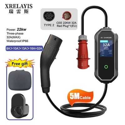 Type2 Charging Station 22Kw European Standard Tesla Aito New Energy Vehicle On-Board Charger Three-Phase Fast Charging (Elektrikli avtomobil şarj stansiyaları) - 5m-type2-european-standard-three-phase-32a-22kw-5m-with-app