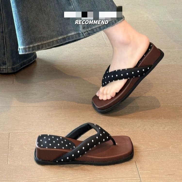 La parte inferior gruesa francesa de ondas de punto de pendiente de talón clip zapatillas de flipper para mujeres verano 06 nuevo no cansado con zapatillas frías image 6