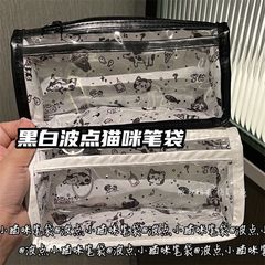波点小猫咪双层透明笔袋ins高颜值少女心可爱学生文具收纳笔袋