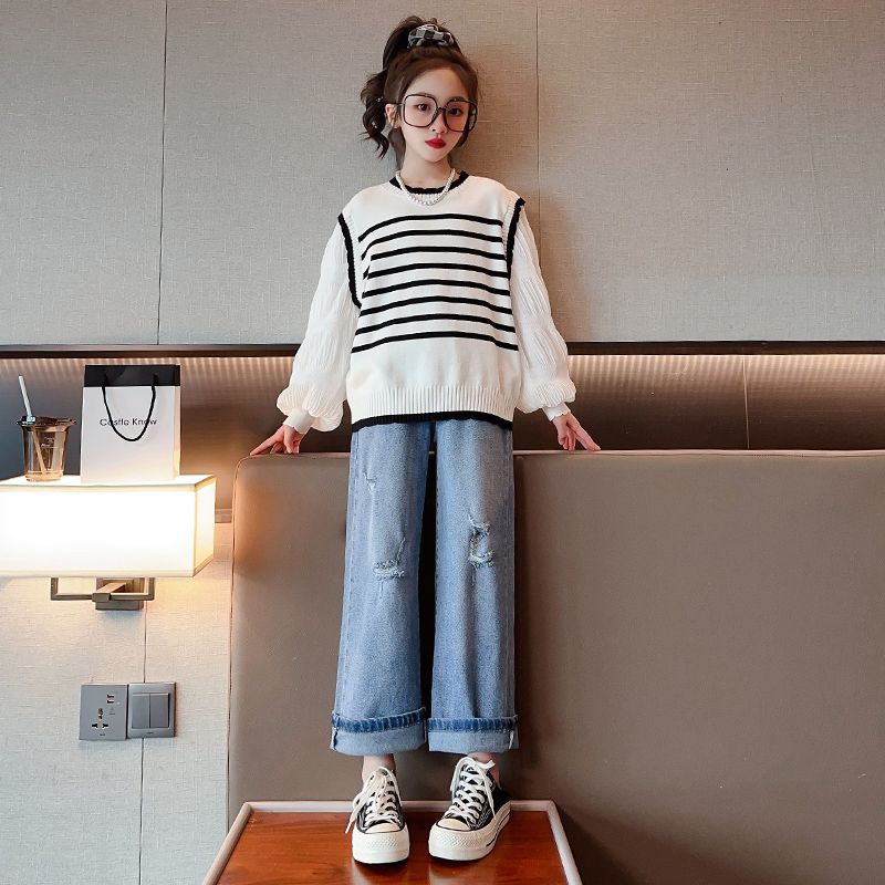 2024 New Style Two-Piece Set for Girls, Trendy and Popular for Middle and Large Children, Spring Fashion Set for Girls