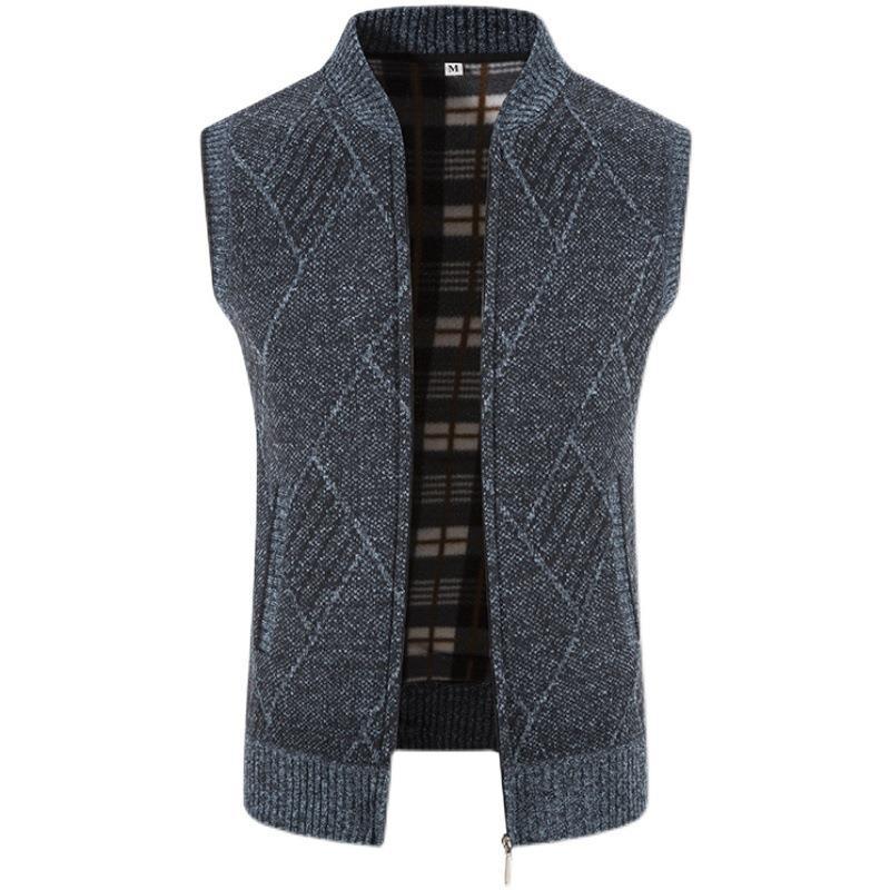 2024 men's autumn and winter base with velvet jacket knitted cardigan sweater youth vest_voghion.com