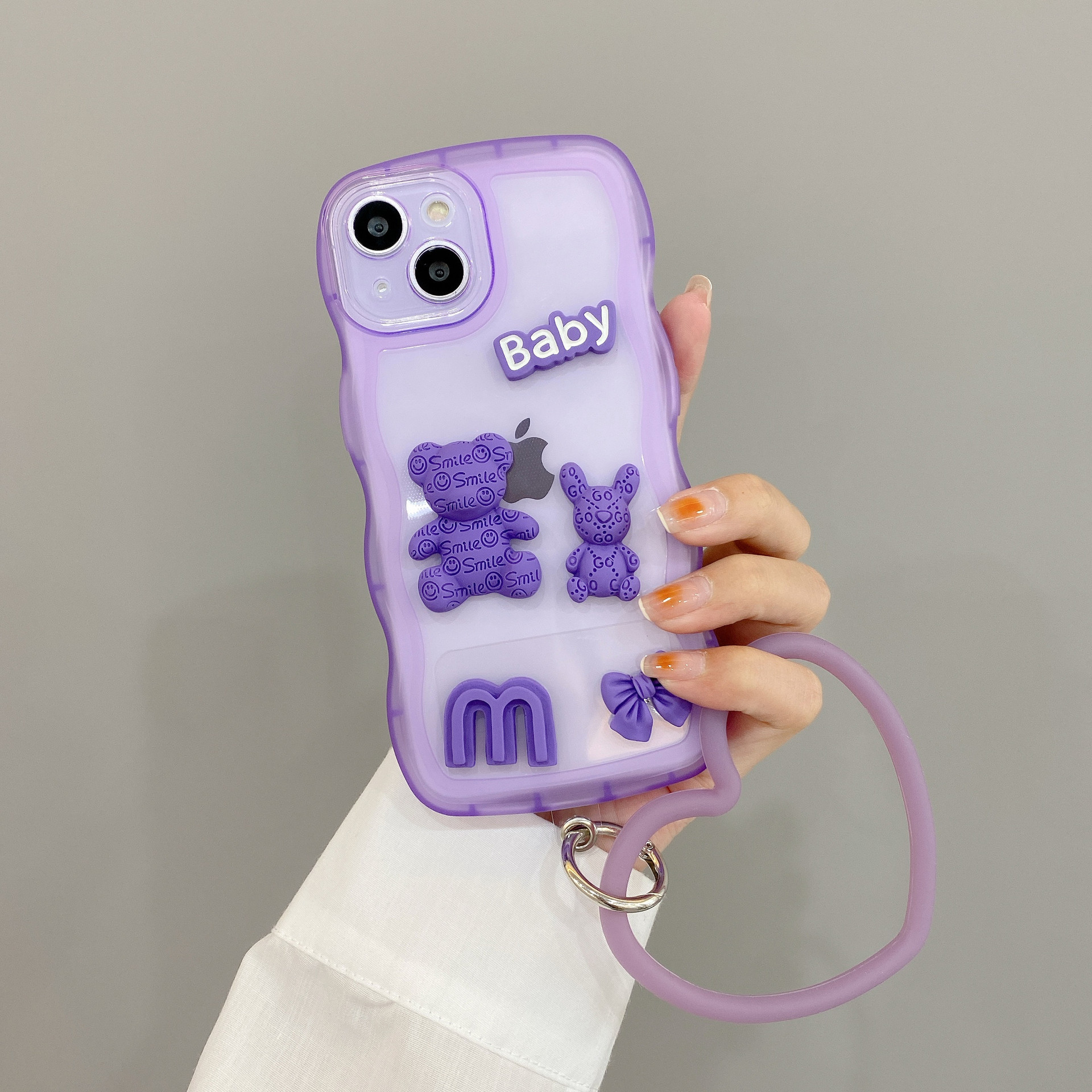Aplicable a Apple 15 ondulado púrpura oso teléfono caso iPhone11PRO caso suave resistente a la caída de color transparente caso de protección