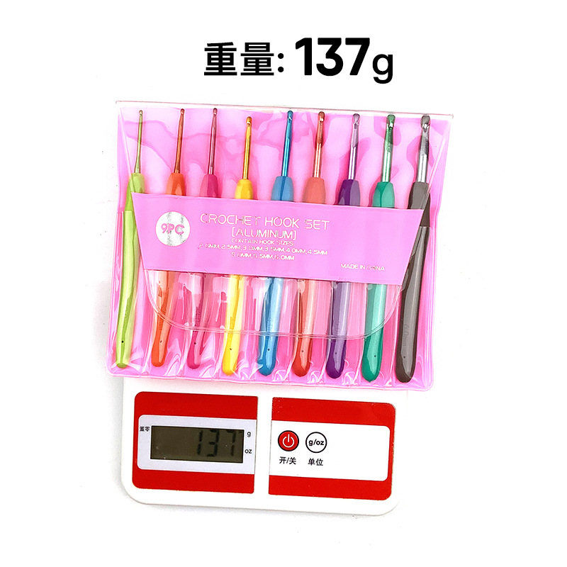 Suéter aguja tejer herramienta TPR ganchillo mango de silicona color aluminio crochet conjunto completo de 12 piezas