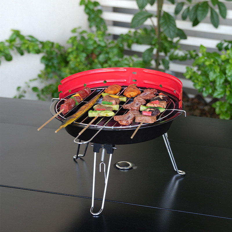 Grilla de barbacoa plegable portátil sin instalación Grilla de barbacoa al aire libre Grilla ajustable Grilla de carbón de barbacoa de trípode redondo