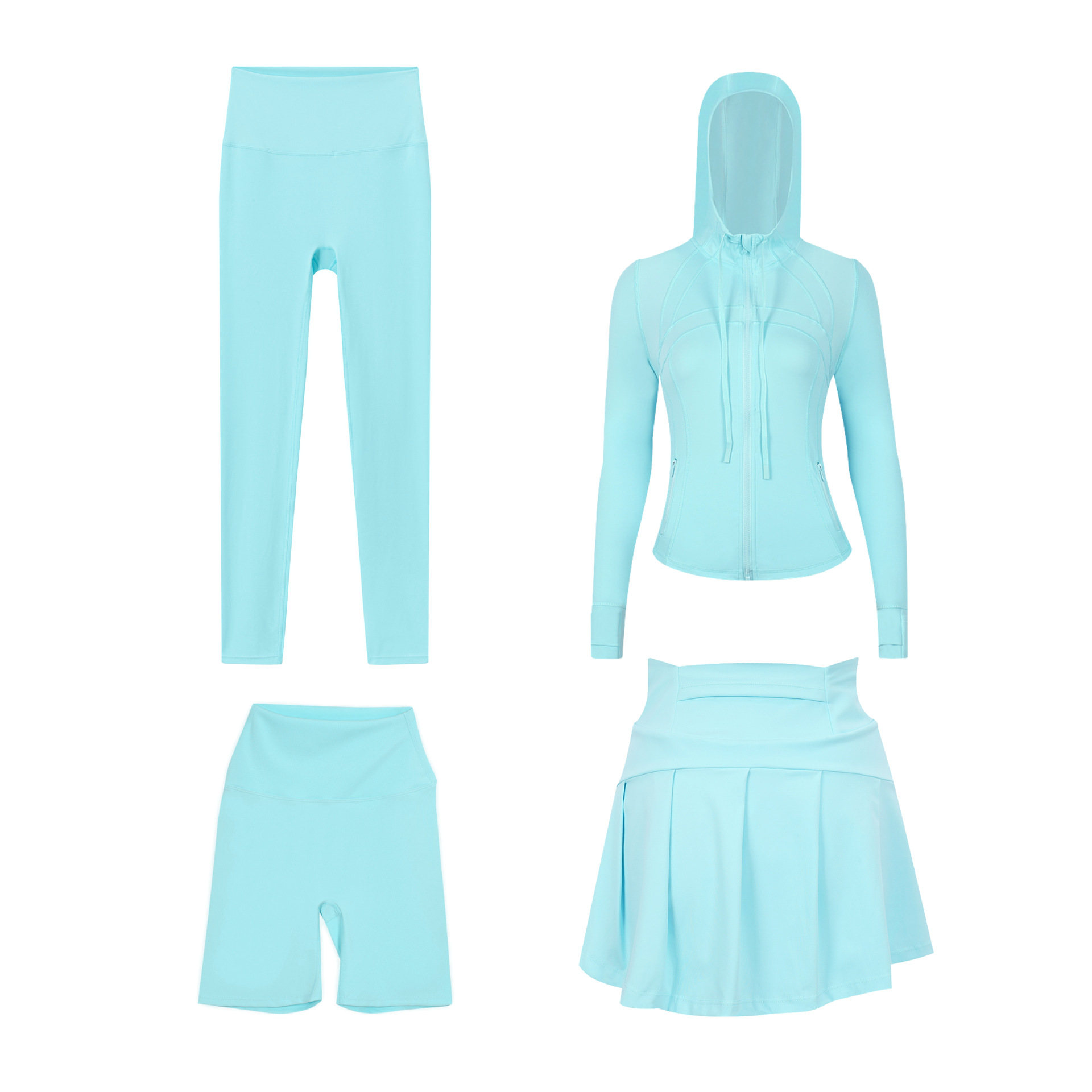 Women's Four Piece Set Sportswear Hooded Jacket Cropped Pants Short Skirt Slim Fit Outerwear Elastic Sports Jacket_ecoleips.com