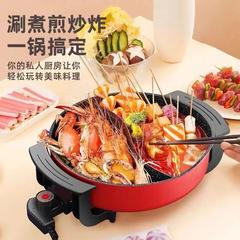 廠家直營圓形鴛鴦電火鍋多功能電熱鍋家用電煮一體兩用烤肉鍋批發