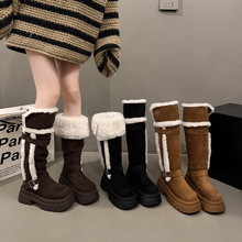 厚底长筒靴女25冬季新款加绒加厚羊羔毛雪地靴高筒骑士靴东北棉靴