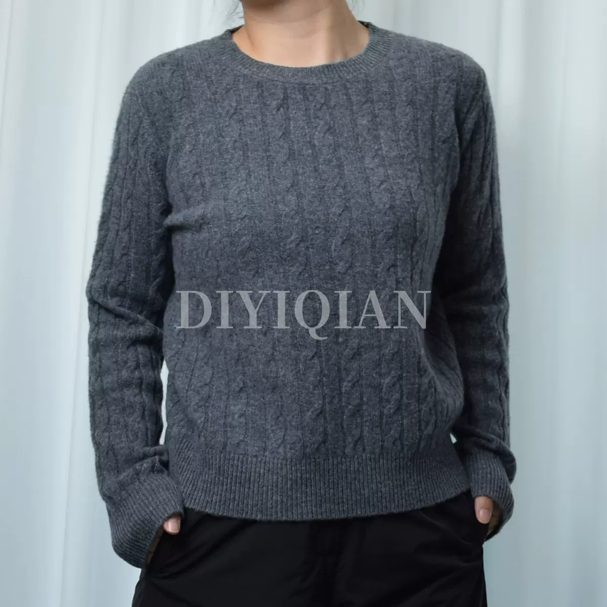 DIYIQIAN新款女装学院风多彩圆领绞花针织衫毛衣长袖羊毛衫亨利