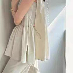 Сухой журавль весной и летом новый японский стиль расслабления простой и модный дизайн без рукавов рубашка силуэт повседневный топ