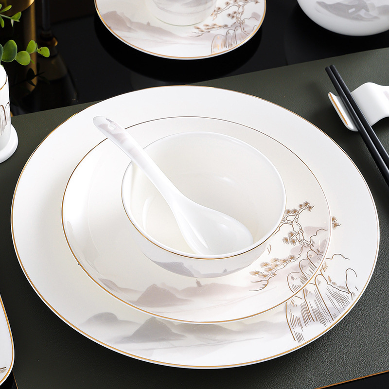 Hotel Supplies Chinese Ceramic Tableware Set Club Hotel Box Company Unit Commercial Bowl and Plate Set