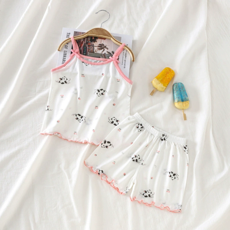 Новый летний модальный жилет для девочек, костюм на подтяжках, милый тонкий топ без рукавов в мультяшном стиле для девочек