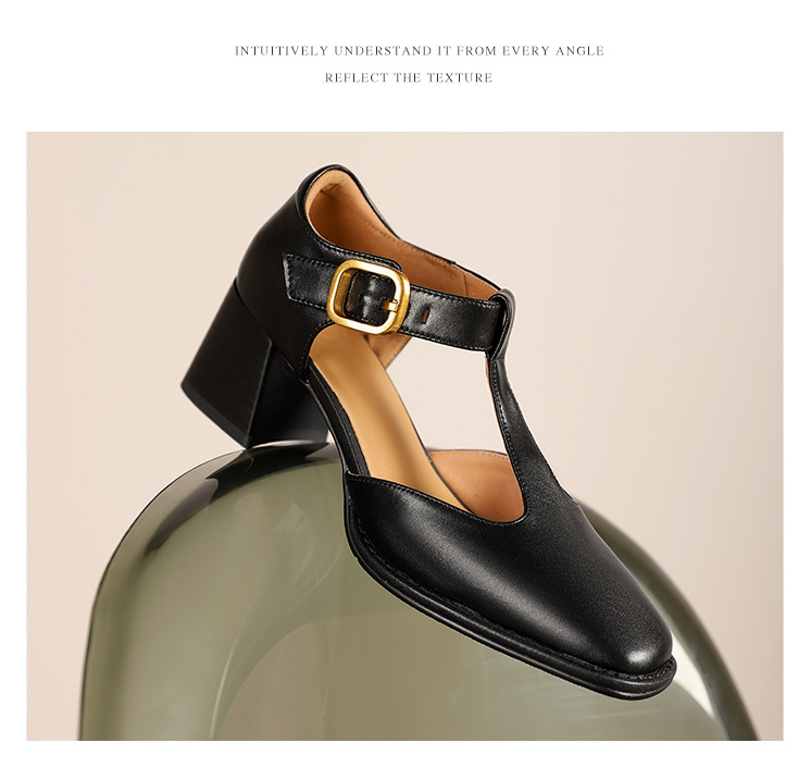 Sandal nữ quai chữ T đầu vuông hở mũi đế bệt — Màu nâu chi tiết 19